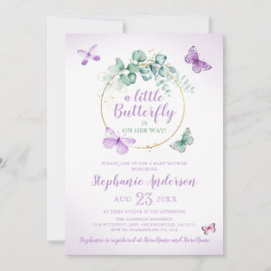 Paarse Vlinder Eucalyptus Baby Meisje Shower Uitno Kaart