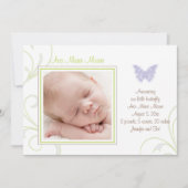 Paarse Vlinder Geboorteaankondiging Aankondiging (Voorkant)