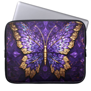 Paarse vlinder Glas in lood Laptop Bag Sleeve