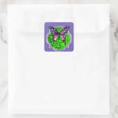 Paarse vlinder, groene Stippen, astrologie Vierkante Sticker (Tas)