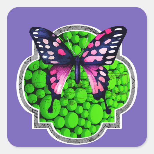 Paarse vlinder, groene Stippen, astrologie Vierkante Sticker (Voorkant)