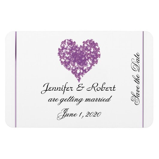 Paarse Vlinder Hart Bruiloft Save the Date Magneet (Horizontaal)