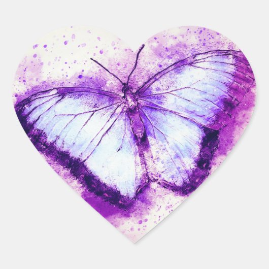 Paarse vlinder hart sticker (Voorkant)