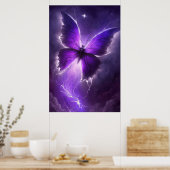 Paarse vlinder in blikseminslag poster (Keuken)
