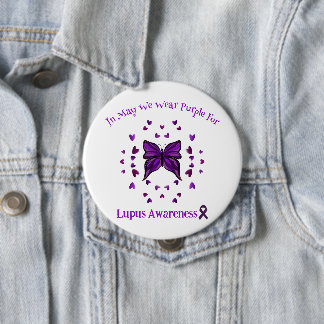 Paarse vlinder lupus bewustzijn Paarse lint mei Ronde Button 4,0 Cm