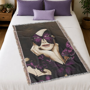 Paarse Vlinder Maskerade Vrouw Elegante Fantasie Deken