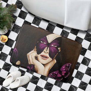 Paarse Vlinder Masquerade Vrouw Elegante Fantasie Badmat