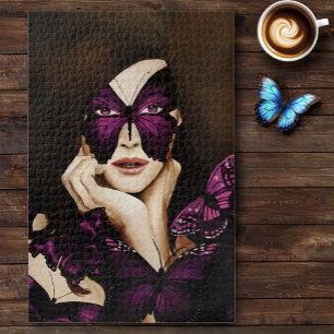 Paarse Vlinder Masquerade Vrouw Elegante Fantasie Legpuzzel