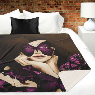 Paarse Vlinder Masquerade Vrouw Elegante Fantasie Sherpa Deken