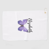  paarse vlinder met aangepaste naam dames golfhanddoek (Horizontaal)