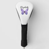  paarse vlinder met aangepaste naam dames golfheadcover (Voorkant)