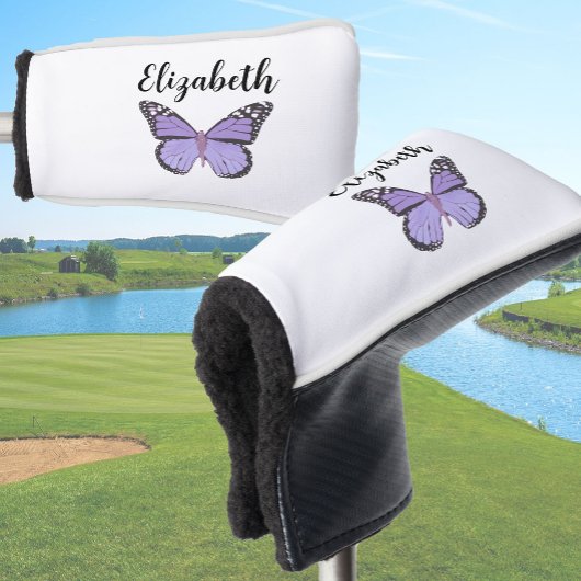  paarse vlinder met aangepaste naam dames golfheadcover