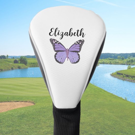 paarse vlinder met aangepaste naam dames golfheadcover