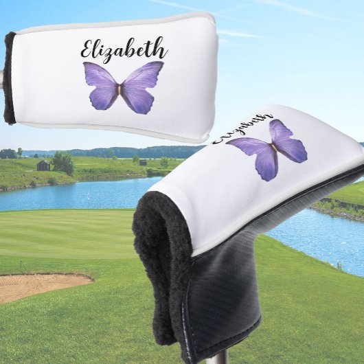  paarse vlinder met aangepaste naam dames golfheadcover