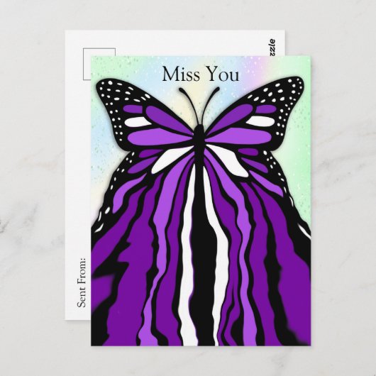  Paarse vlinder | Miss U Briefkaart (Voorkant / Achterkant)