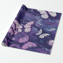 Paarse vlinder op water cadeaupapier