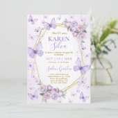 Paarse vlinder quinceanera uitnodiging (Staand voorkant)