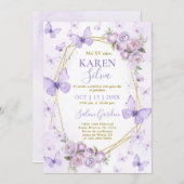 Paarse vlinder quinceanera uitnodiging (Voorkant / Achterkant)