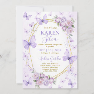 Paarse vlinder quinceanera uitnodiging