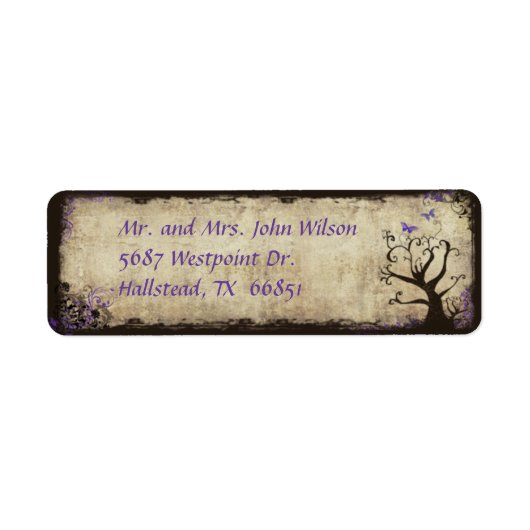 Paarse vlinder  retour adres label (Voorkant)