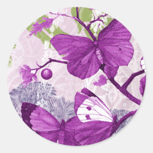Paarse vlinder Ronde Sticker