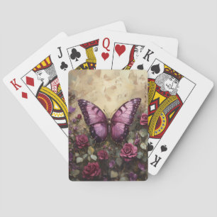 Paarse vlinder Roos Struik schilderij Pokerkaarten