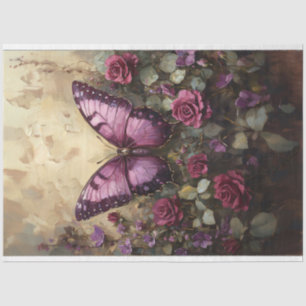 Paarse Vlinder Roosstruik Schildering Decoupage Tissuepapier