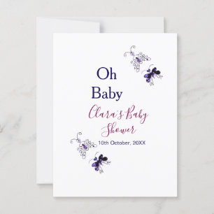 Paarse vlinder roze baby shower oh baby modern briefkaart