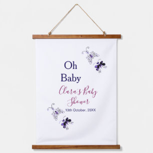 Paarse vlinder roze baby shower oh baby modern hangend wandkleed