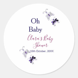 Paarse vlinder roze baby shower oh baby modern ronde sticker