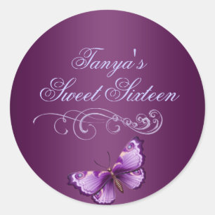 Paarse Vlinder Sweet 16 Envelope Sticker/zegel Ronde Sticker