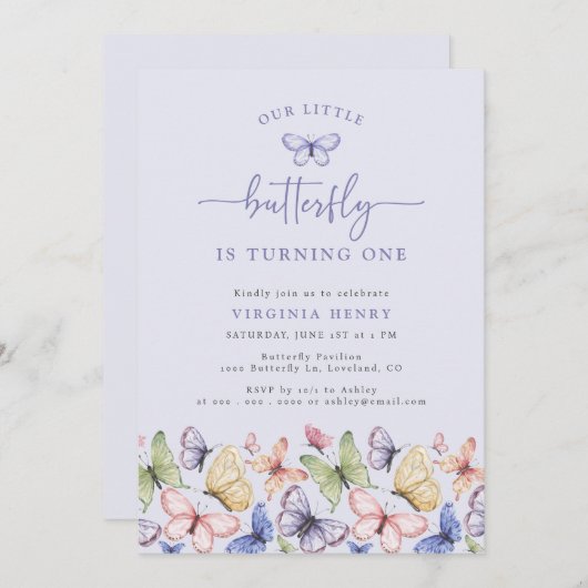 Paarse vlinder verjaardag kaart (Voorkant / Achterkant)