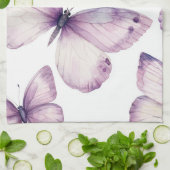 Paarse Vlinder Waterverf Elegant Aangepaste NAAM Theedoek (Gevouwen)