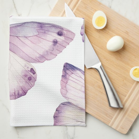 Paarse Vlinder Waterverf Elegant Aangepaste NAAM Theedoek (Quarter Fold)