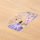 Paarse vlinderbloemenprinsessenjurk Quinceañera Acryl Uitnodigingen (Laagn)