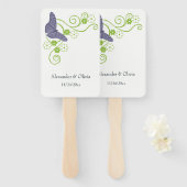 Paarse vlinderbloemhandvuurpan handwaaier (Voorkant en achterkant)