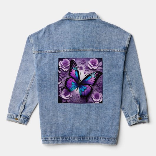 Paarse vlinderbloemigen denim jacket (Achterkant)