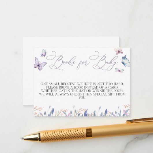 Paarse vlinderboeken voor Baby Kaart (Voorkant / Achterkant in situ)