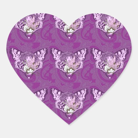 Paarse vlinderengel hart sticker (Voorkant)