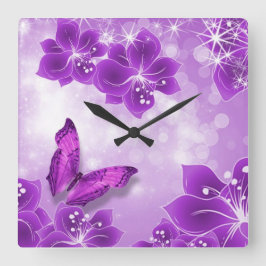 Paarse vlinderkast vierkante klok