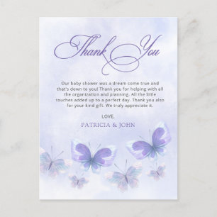 Paarse vlinders Baby shower dank u Briefkaart