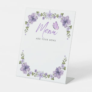 Paarse Vlinders Baby shower Menu Reclamebord Met Voetstuk