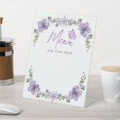 Paarse Vlinders Baby shower Menu Reclamebord Met Voetstuk (Insitu)