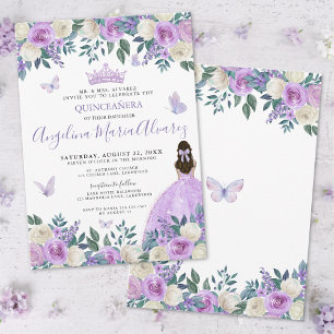 Paarse Vlinders Bloemige Quinceañera Kaart