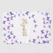  Paarse Vlinders Custom Name Dames Golf Golfhanddoek (Horizontaal)