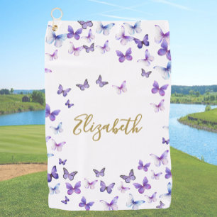  Paarse Vlinders Custom Name Dames Golf Golfhanddoek