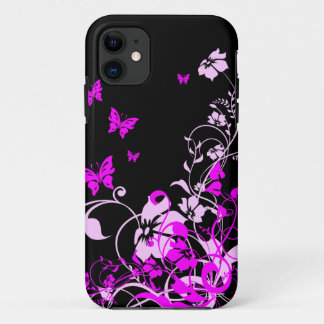 Paarse vlinders en bloemen iPhone 11 hoesje