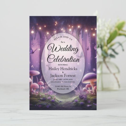 Paarse vlinders en Starlit Skies bruiloft Kaart (Staand voorkant)