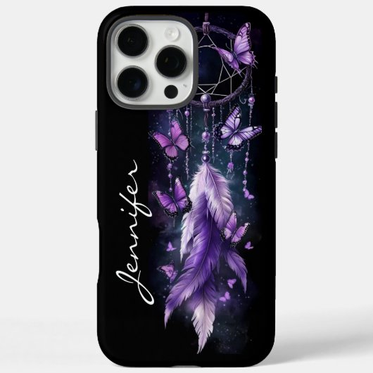 Paarse vlinders en veren Dreamcatcher Case-Mate iPhone Case (Achterkant)