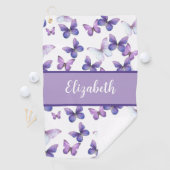  paarse vlinders gepersonaliseerde naam golfhanddoek (Insitu)